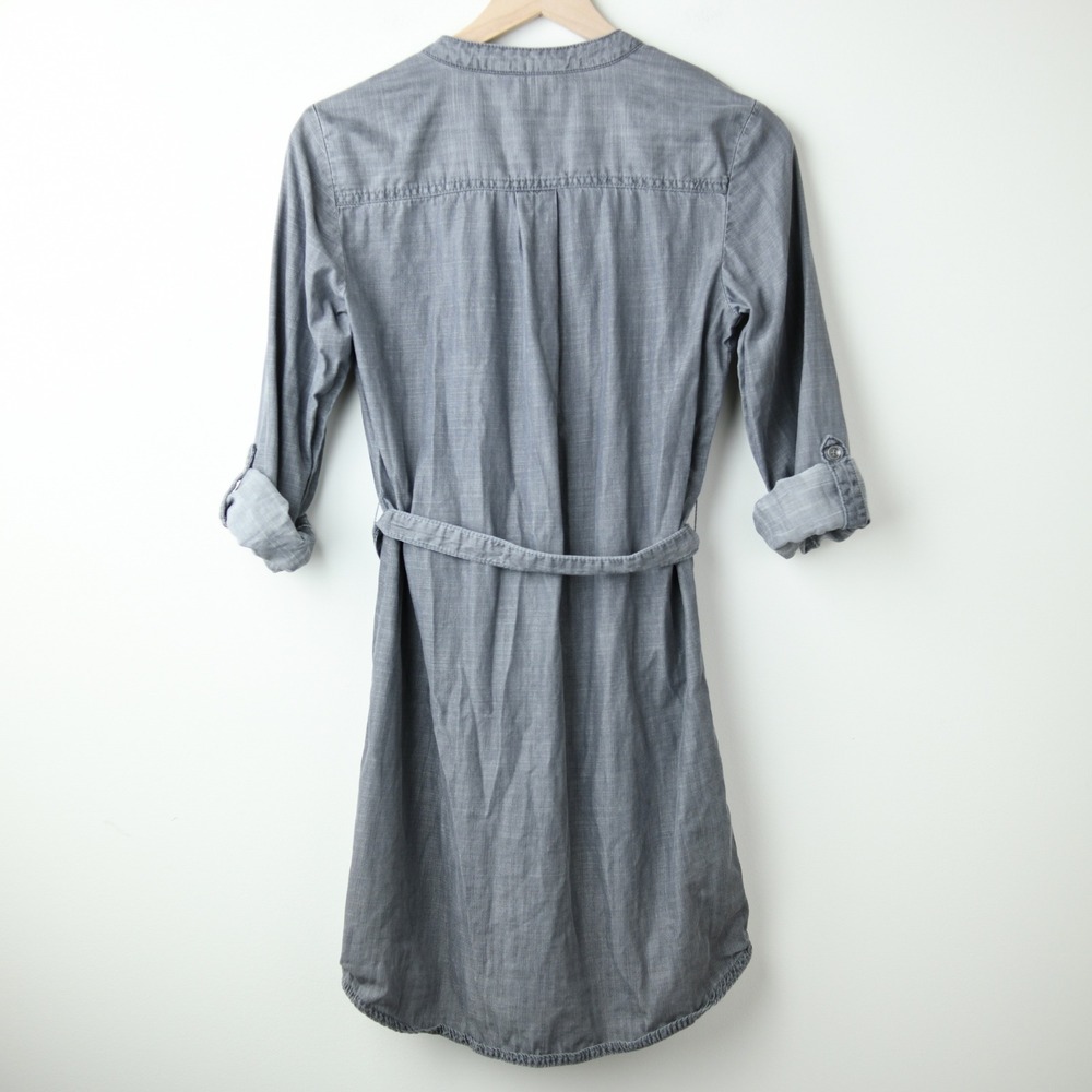 Banana Republic Shirt Dress Size 4 Gray Tencel Tie Back Button Down Cuffs Midi - Picture 5 of 9